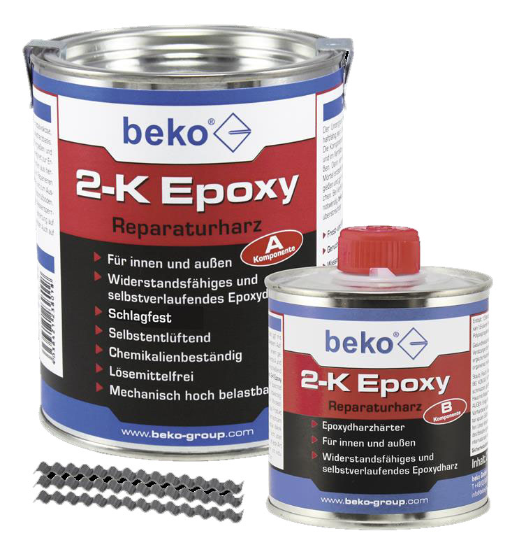 BEKO 2-K Epoxy Reparaturharz inkl. 10 x Estrichklammern 6 x 70 mm