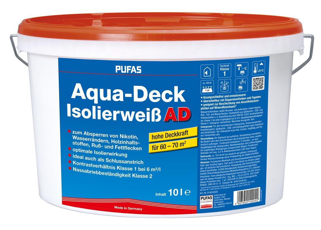 PUFAS Aqua-Deck Isolierweiß AD - 10 Liter